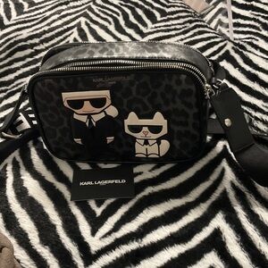 Karl Lagerfeld Black and White Graphic Crossbody Bag